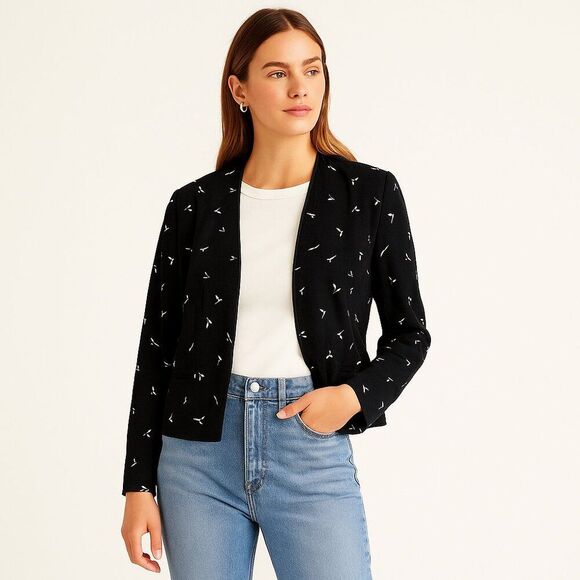 Vintage 90s Cos Cob Black Velveteen Abstract Print Blazer | Size 14 Made in USA - Picture 1 of 8